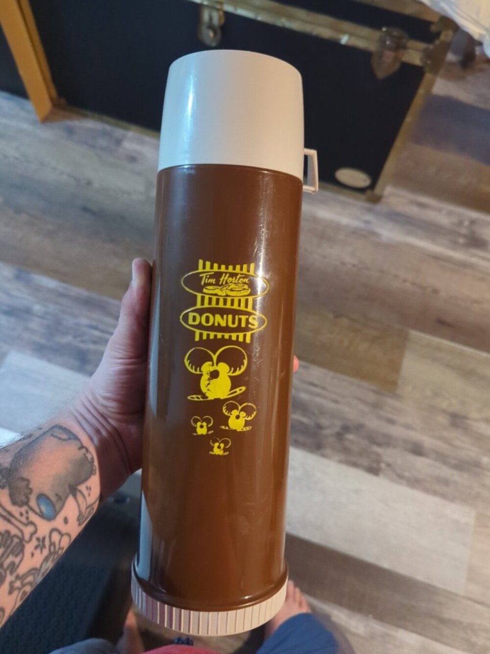 VTG Tim Hortons Donuts Timbits Plastic Thermos Brown Canadian Thermos Products